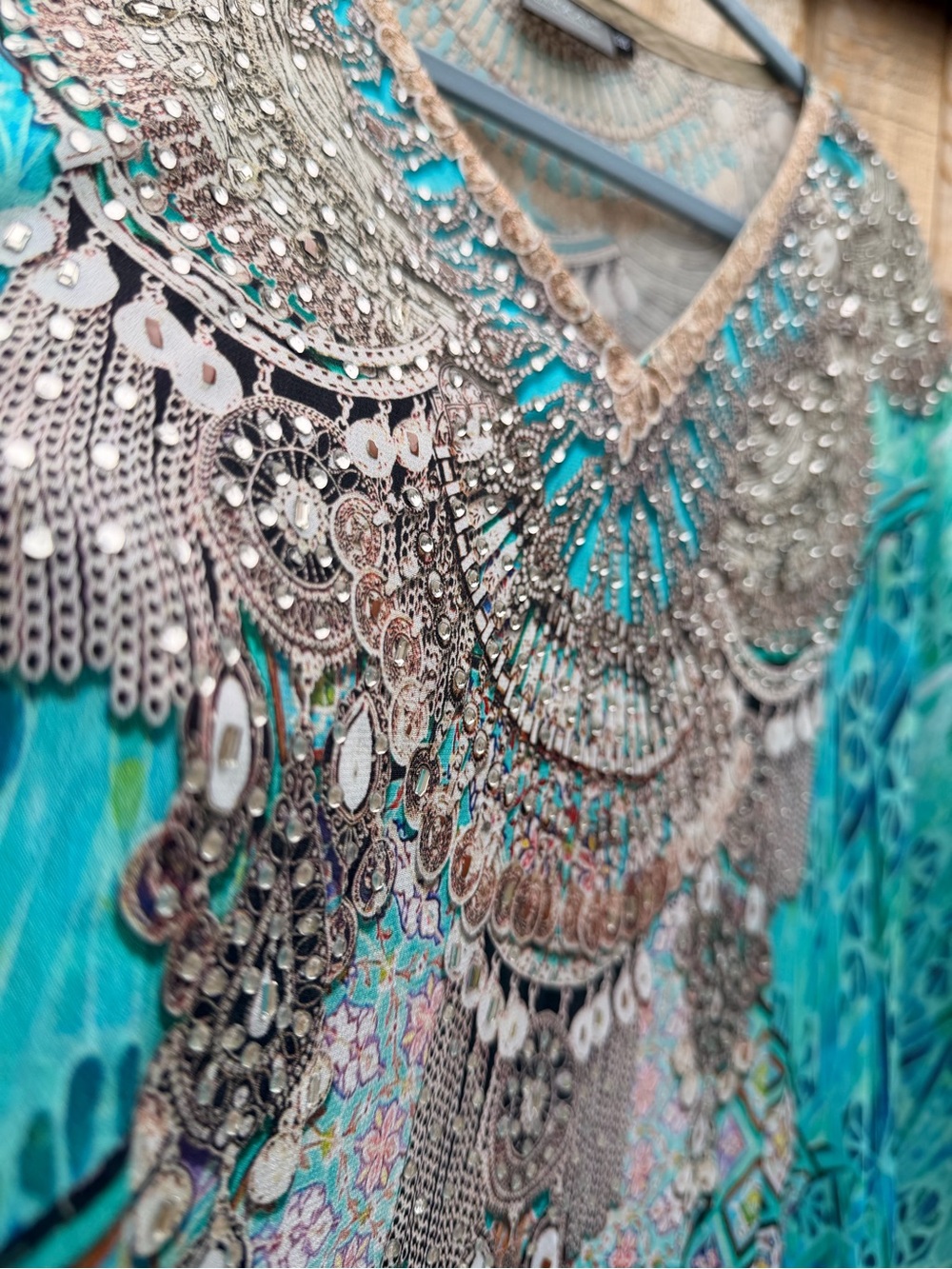 Sakkas Turquoise & Teal Embellished Boho Maxi Kaftan - Picture 5 of 8